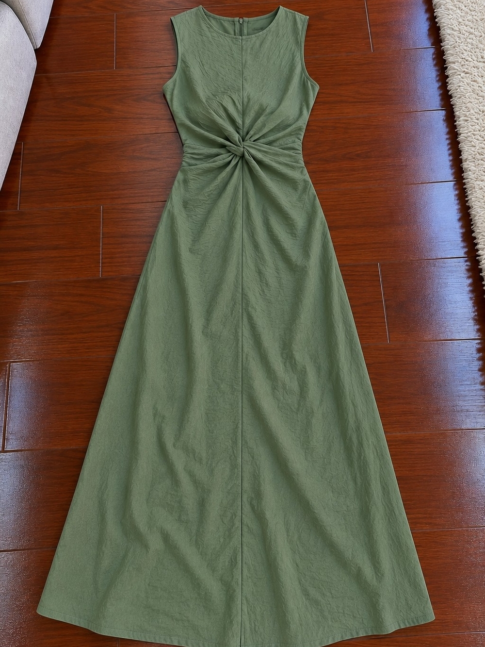 Sleeveless Twist-Knot Maxi Dress in Olive Green